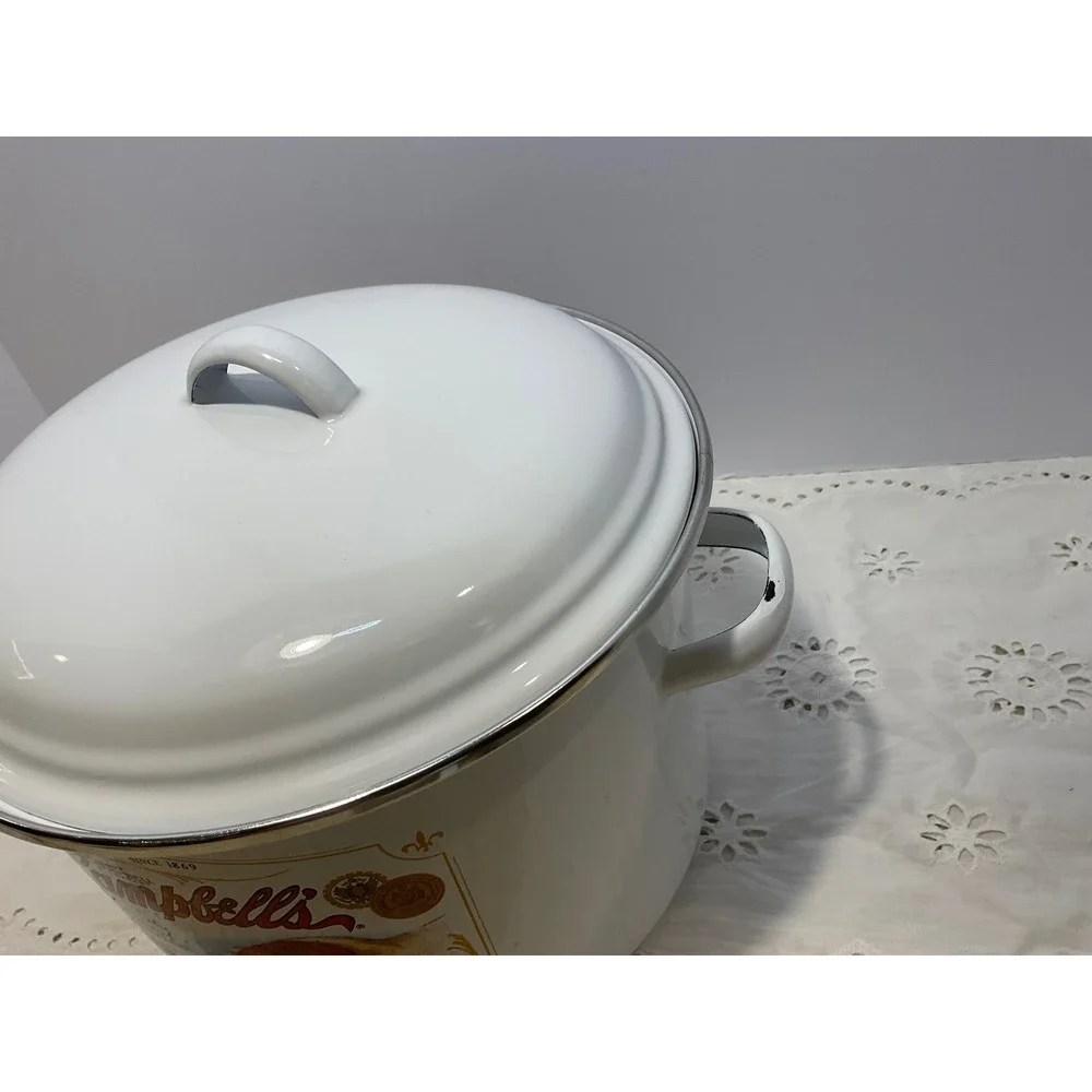 Campbells Soup Enamelware Set Stockpot Saucepan Mugs Ladle Vintage Style 5pc